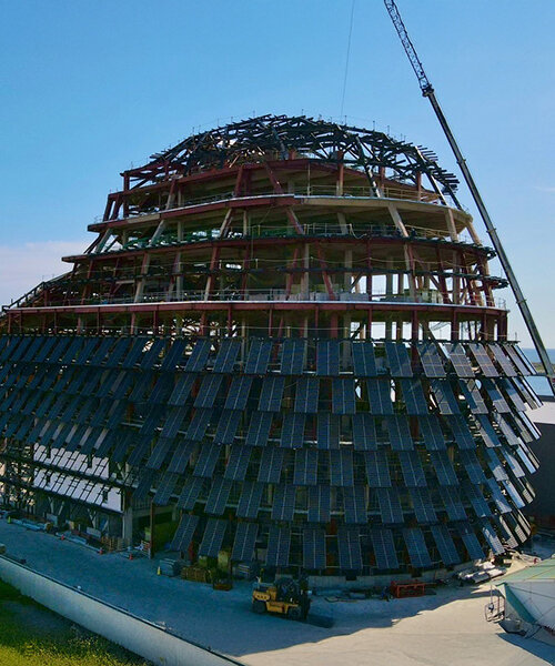 skin of solar panels takes shape as MVRDV's sun rock tops out in taiwan