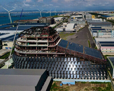 skin of solar panels takes shape as MVRDV's sun rock tops out in taiwan