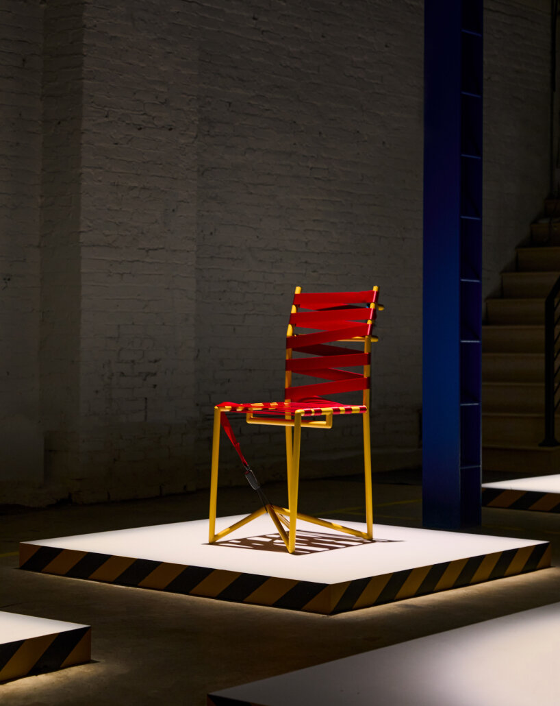 view of the chair made of seatbelt straps