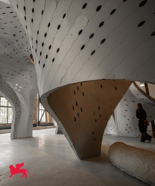 sinuous aluminum gathering space anchors venice architecture biennale's first oman pavilion