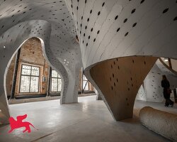 sinuous aluminum gathering space anchors venice architecture biennale's first oman pavilion