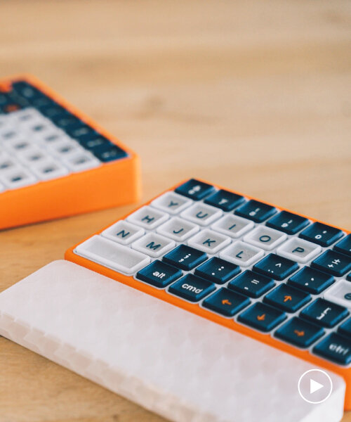 this is oncue, a modular keyboard with wearable haptic cuffs for people with parkinson’s