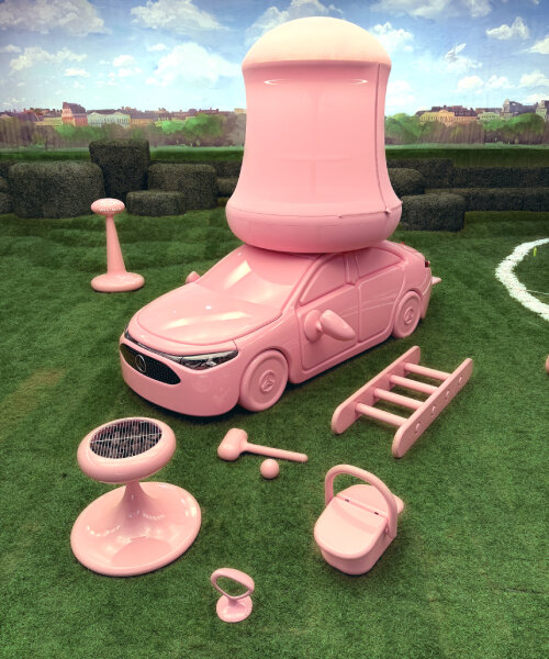 it’s a pink party with gustaf westman’s camping gear and picnic table for mercedes-benz CLA