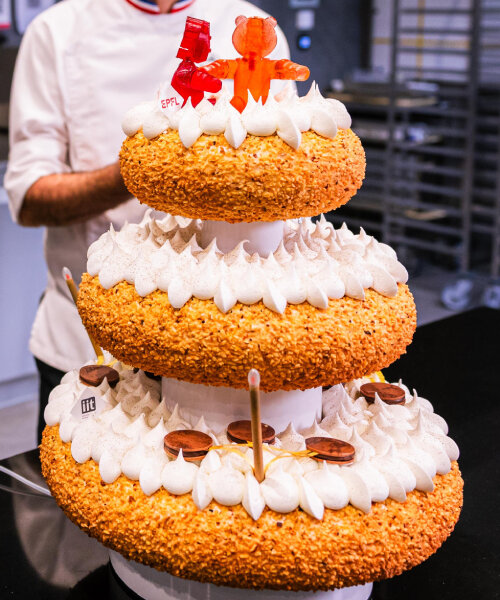 robotic wedding cake with dancing gummy bears moves using edible rechargeable batteries
