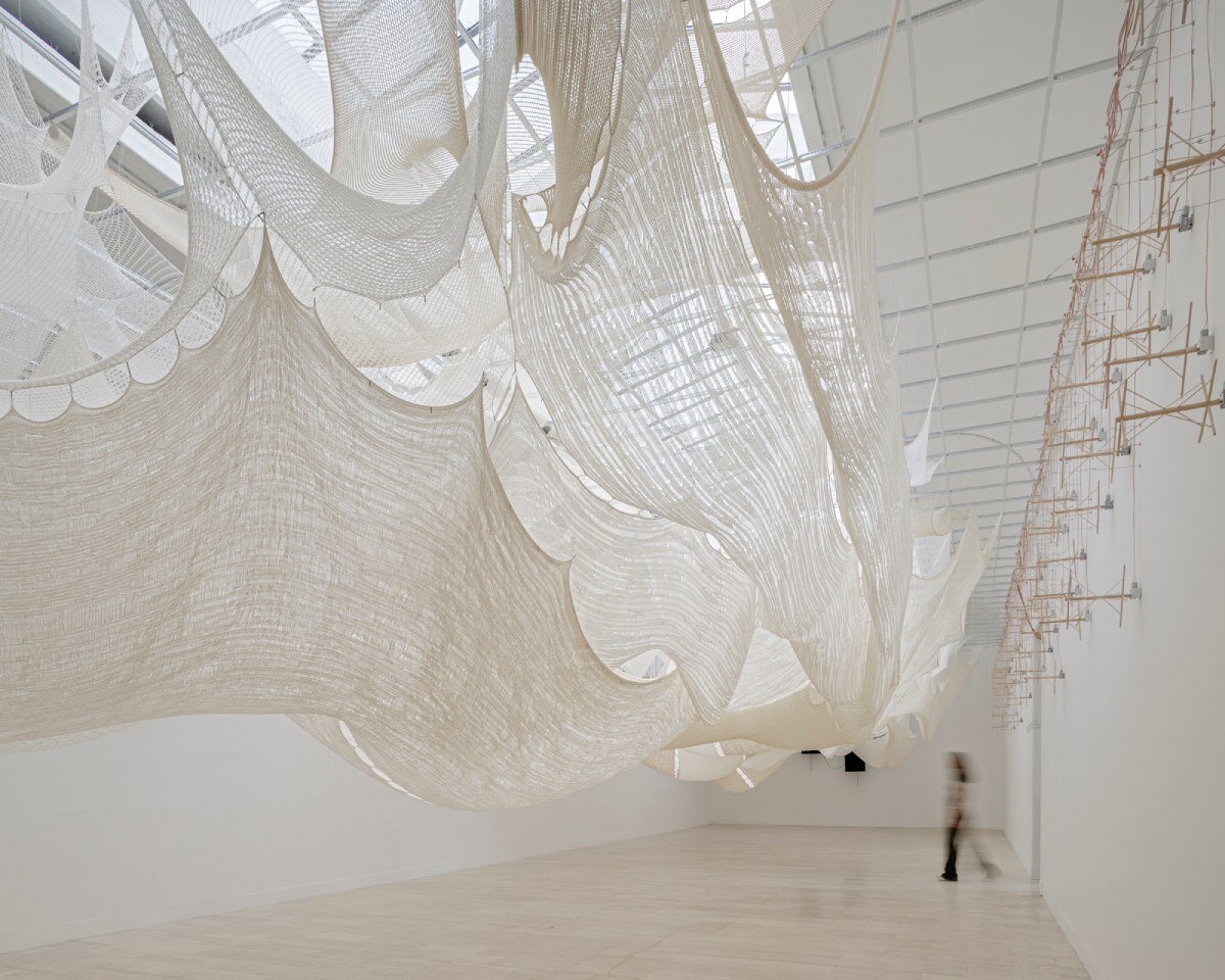 The ephemeral woolen covers drain over the Serbian pavilion at the Venice Architecture Biennale