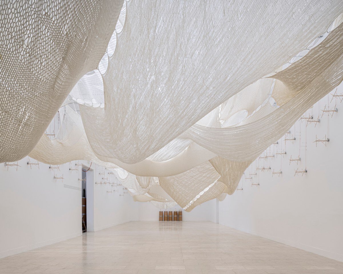 The ephemeral woolen covers drain over the Serbian pavilion at the Venice Architecture Biennale