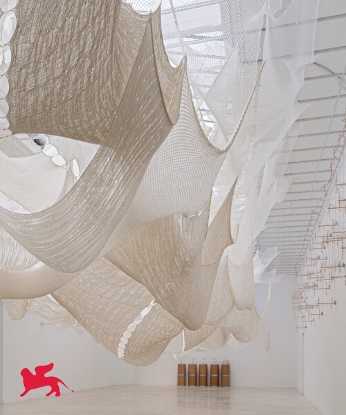 ephemeral canopies of wool drape over serbian pavilion at venice architecture biennale