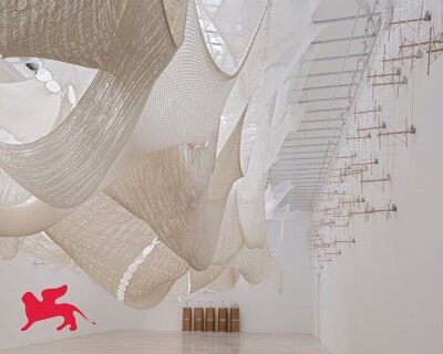 ephemeral canopies of wool drape over serbian pavilion at venice architecture biennale