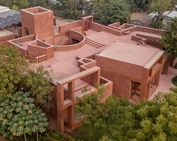 studio sangath uses recycled brick and terracotta to shape artists' refuge in india's alloa hills