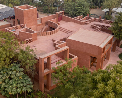 studio sangath uses recycled brick and terracotta to shape artists' refuge in india's alloa hills