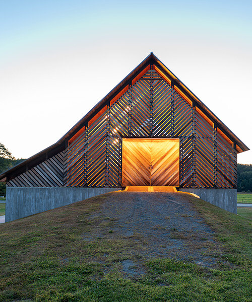 sylvia richard-designed lyme barn glows like a patterned lantern in new england