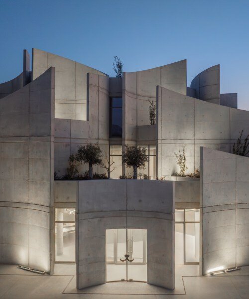 davide macullo's veterinary clinic hides behind a cluster of concrete curves in albania