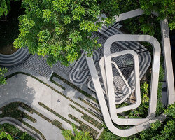 fingerprint patterns inform sculptural landscape design within bangkok housing complex