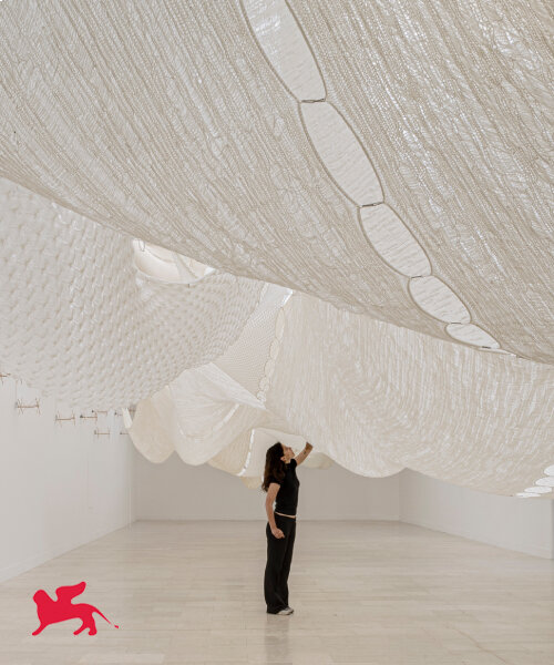 ephemeral canopies of wool drape over serbian pavilion at venice architecture biennale