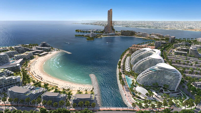 zaha hadid architects sculpts rippling seafront towers for al marjan island in UAE