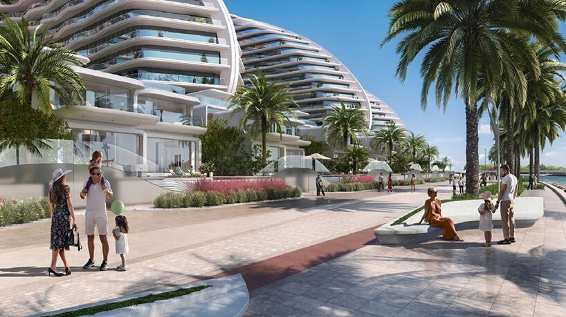 zaha hadid architects sculpts rippling seafront towers for al marjan island in UAE