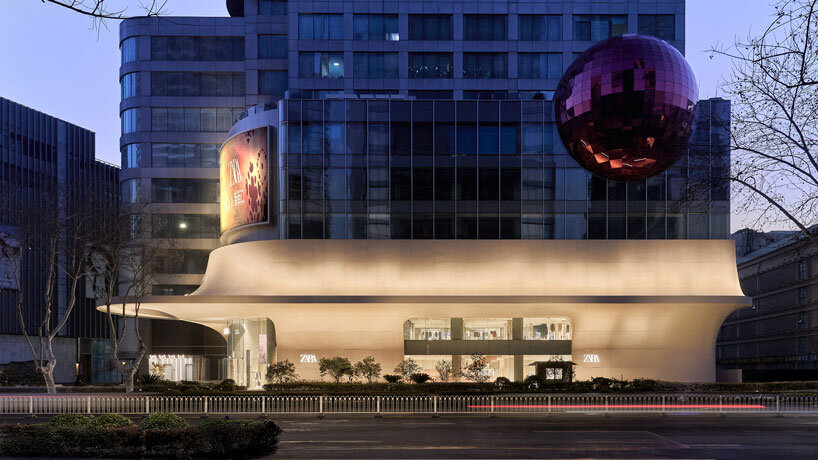 AIM architecture's flowing curved facade shapes ZARA flagship store in nanjing