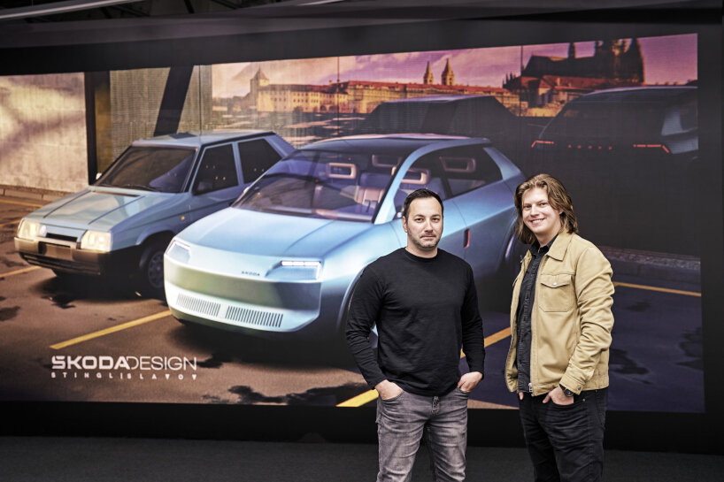 Ljudmil Slavov (left) and David Stingl (right9, and their Škoda Favorit design behind them