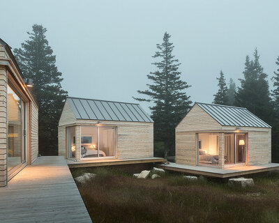 OPAL architecture’s prefab CLT cabins float gently over quarry in rural maine