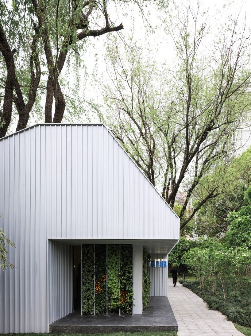 wutopia lab's prefabricated waterfront pavilion in shanghai wraps in aluminum & ceramic skin