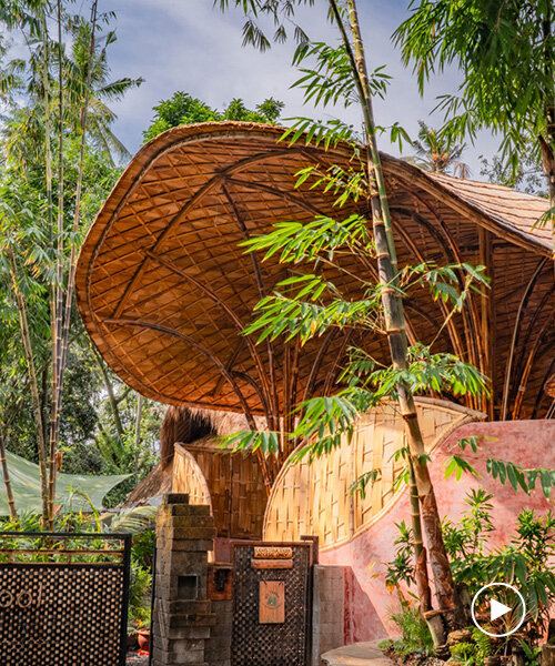arched bamboo roof shades learning space in bali co-designed by students and mizzi studio