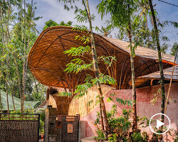 arched bamboo roof shades learning space in bali co-designed by students and mizzi studio