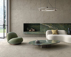 how ariostea’s full body³ ceramic slabs bring color, pattern, and density through every layer