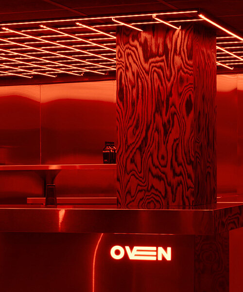 clap studio renovates valencia's oven club with red-hot interiors and kinetic light grids