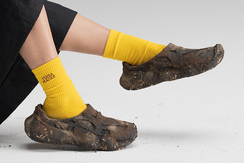 made of compacted dirt and seeds, yerba madre's shoes plant flowers as they break down