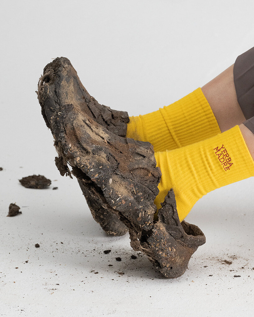 made of compacted dirt and seeds, yerba madre's shoes plant flowers as they break down