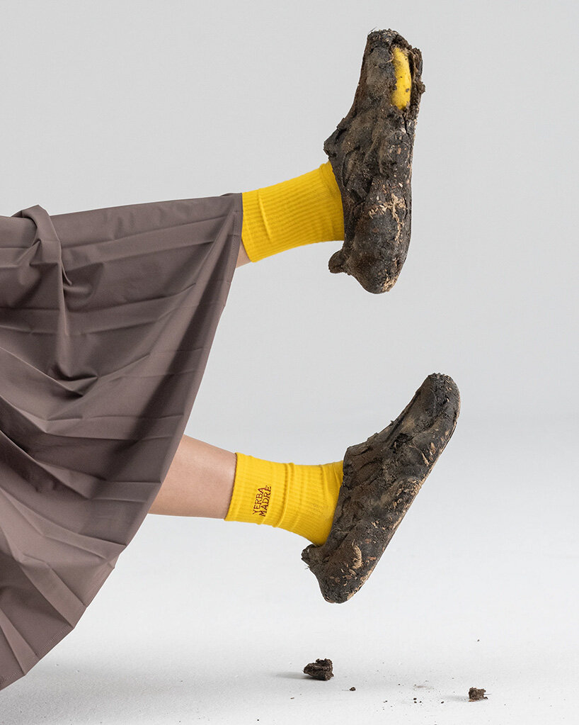 made of compacted dirt and seeds, yerba madre's shoes plant flowers as they break down