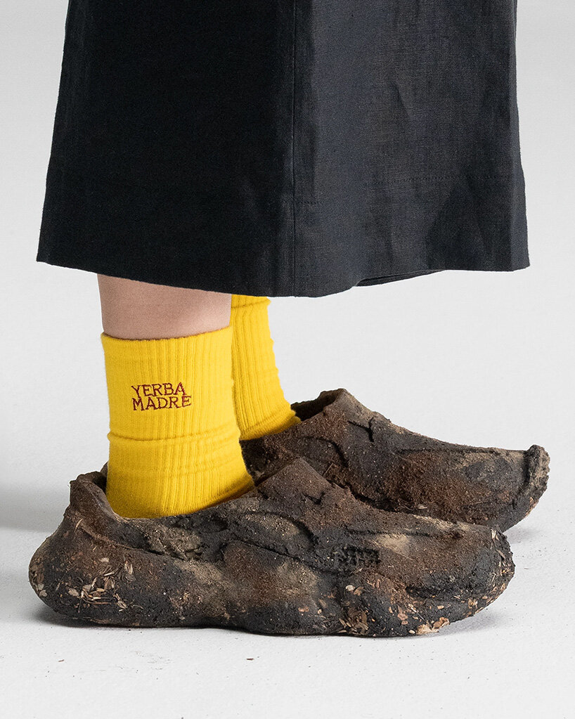 made of compacted dirt and seeds, yerba madre's shoes plant flowers as they break down