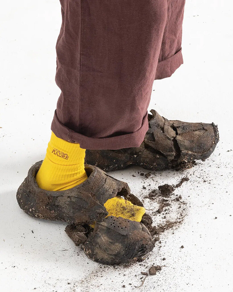 made of compacted dirt and seeds, yerba madre's shoes plant flowers as they break down