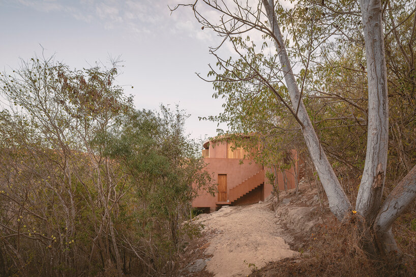 crab-shell dwelling by espacio 18 steps down the oaxacan cliffs in mexico