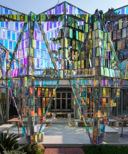 iridescent panels evoke gemstones at BBWORKSPACE’s thai café, refracting shifting hues