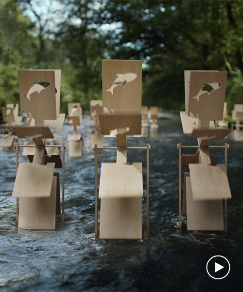 flowing UK river becomes engine for handcrafted kinetic installation by tom & matt