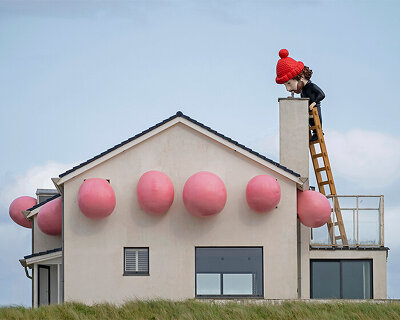 frankey blows giant bubble that breaks through windows in latest rooftop sculpture