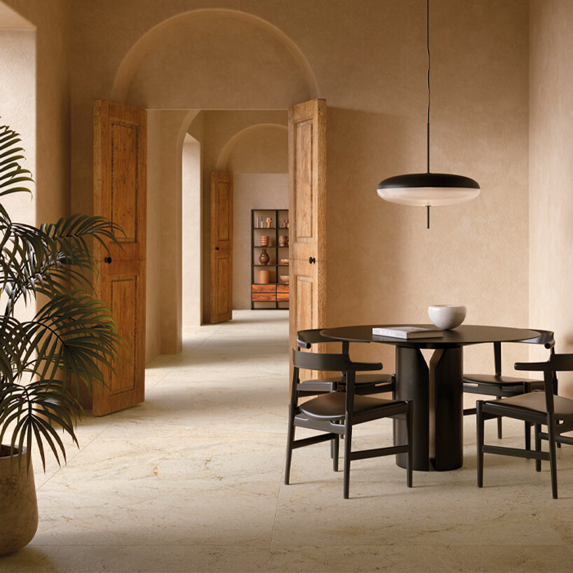 iris ceramica layers oak, stone and cotto into armonie modular ceramic surface system