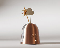 kinetic device by gustav rosén reflects sky conditions with metal weather symbols