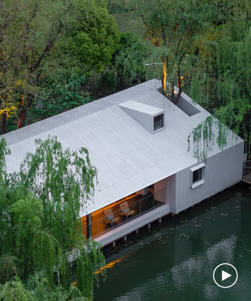 wutopia lab's prefabricated waterfront pavilion in shanghai wraps in aluminum & ceramic skin