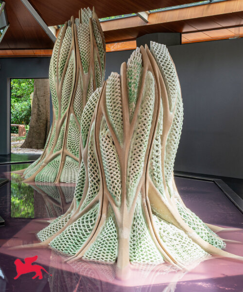 3D printed biostructures with live bacteria capture carbon dioxide from air at venice biennale