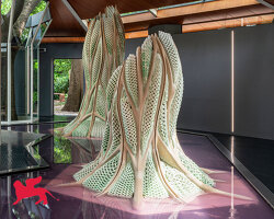 3D printed biostructures with live bacteria capture carbon dioxide from air at venice biennale