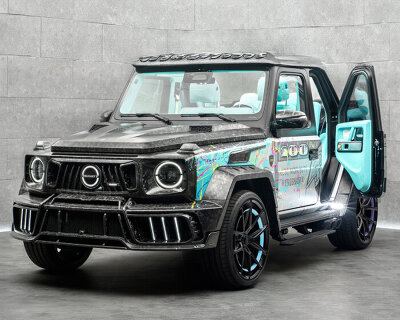 mansory reveals monopoly-painted mercedes G-class with vibrant aqua blue interiors