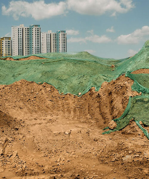 manuel alvarez diestro's photo series reimagines urban expansion through fabric landscapes