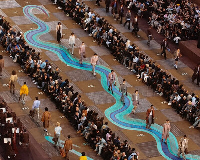 giant snakes and ladders board by bijoy jain backdrops louis vuitton's menswear show in paris