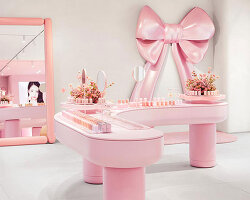 ultra pink k-beauty flagship store contrasts urban texture in seoul