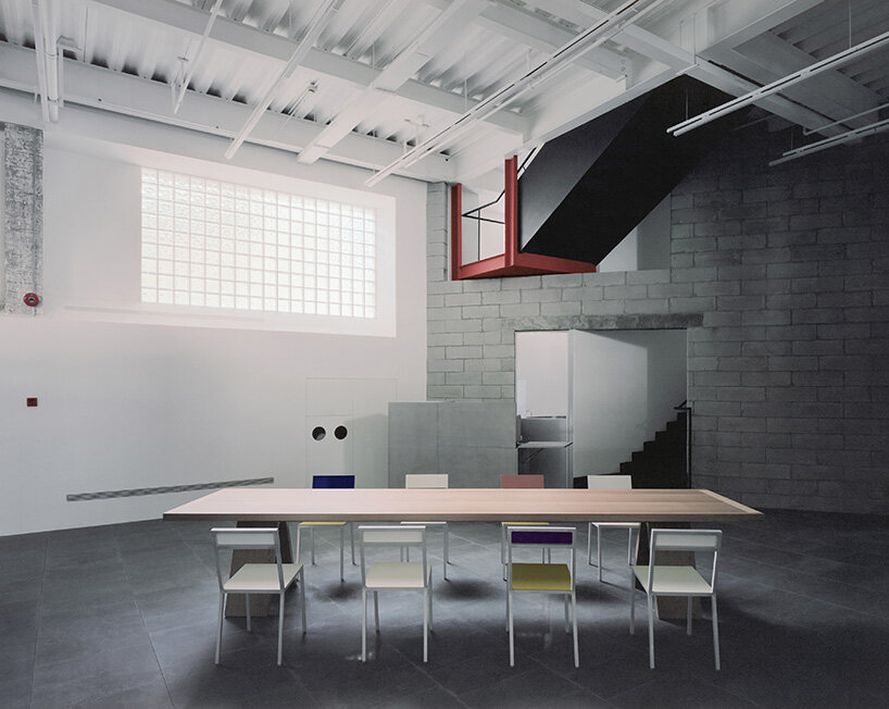 The bent inclined meeting room The Shanghai Office Revamp by Workshop Siyu