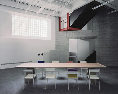 skewed meeting room bends the grid in shanghai office revamp by atelier siyu