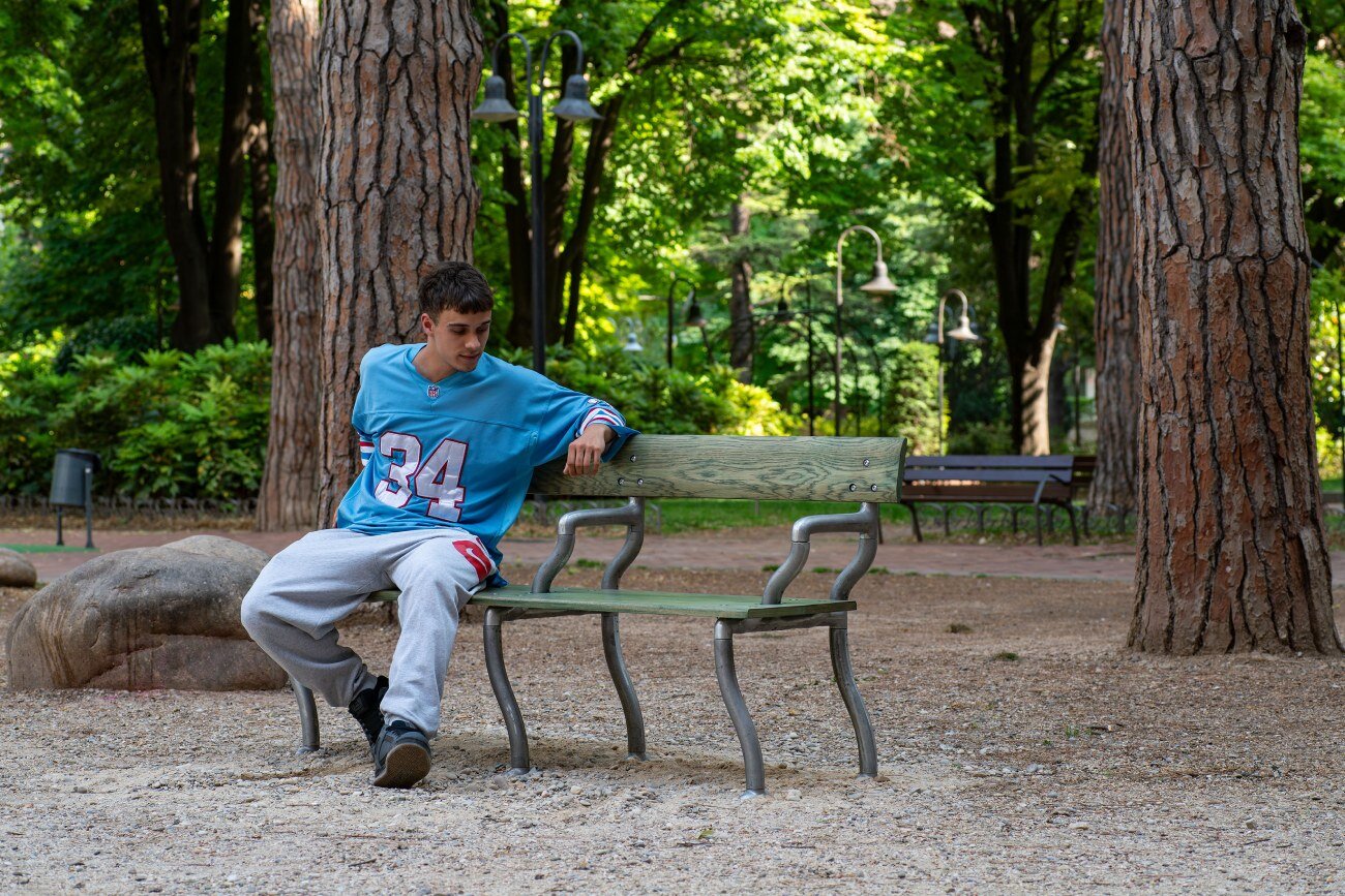 soft baroque's kinetic bench in a plaza in spain sways and twists when you sit on it