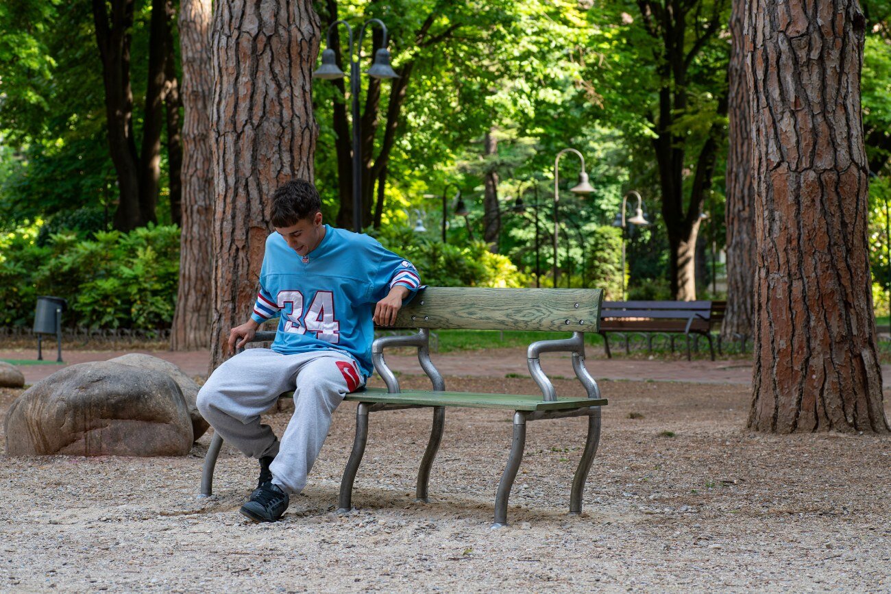 soft baroque's kinetic bench in a plaza in spain sways and twists when you sit on it